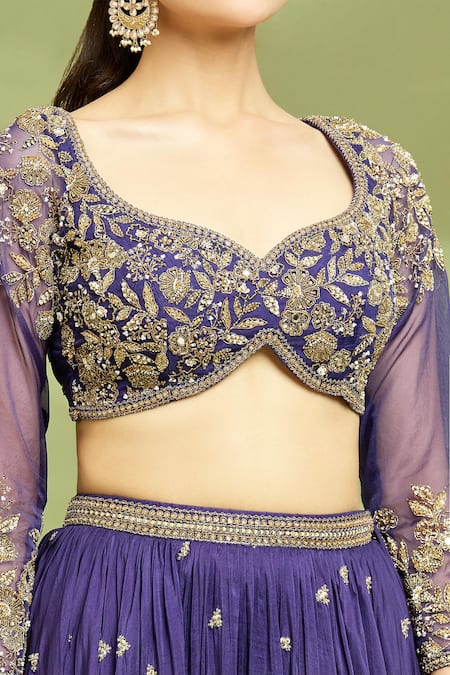 Buy Enamour By Radha Purple Organza, Silk Cut Work, Beads, Pearls Cutdana Embroidered Lehenga Set Online at Aza Fashions Buy_Enamour By Radha_Purple Organza, Silk Cut Work, Beads, Pearls Cutdana Embroidered Lehenga Set _Online_at_Aza_Fashions