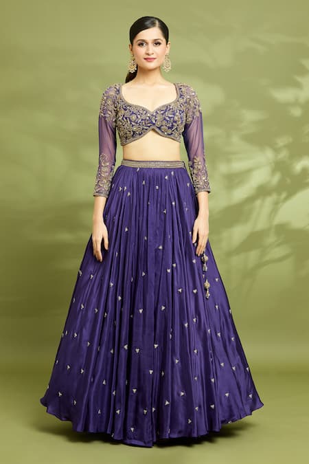 Enamour By Radha Purple Organza, Silk Cut Work, Beads, Pearls Cutdana Embroidered Lehenga Set at Aza Fashions Enamour By Radha_Purple Organza, Silk Cut Work, Beads, Pearls Cutdana Embroidered Lehenga Set _at_Aza_Fashions