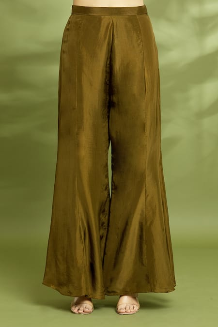 Shop Enamour By Radha Brown Chiffon, Silk Pearls, Sequins, Embroidered Peplum Top Bell Bottom Set Online at Aza Fashions Shop_Enamour By Radha_Brown Chiffon, Silk Pearls, Sequins, Embroidered Peplum Top Bell Bottom Set _Online_at_Aza_Fashions