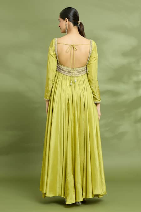 Shop Enamour By Radha Yellow Chiffon, Silk Pearls, Sequins, Yoke Embroidered Anarkali With Dupatta at Aza Fashions Shop_Enamour By Radha_Yellow Chiffon, Silk Pearls, Sequins, Yoke Embroidered Anarkali With Dupatta _at_Aza_Fashions