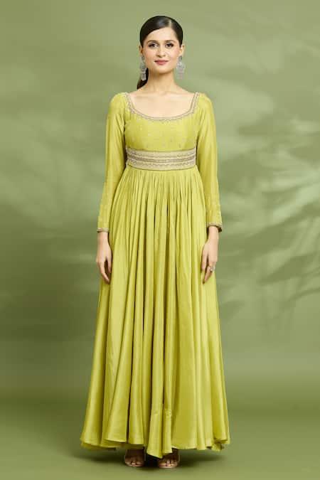 Enamour By Radha Yellow Chiffon, Silk Pearls, Sequins, Yoke Embroidered Anarkali With Dupatta Online at Aza Fashions Enamour By Radha_Yellow Chiffon, Silk Pearls, Sequins, Yoke Embroidered Anarkali With Dupatta _Online_at_Aza_Fashions