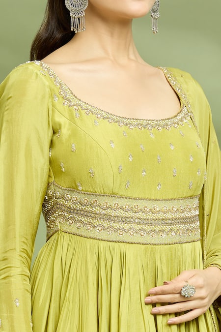 Enamour By Radha Yellow Chiffon, Silk Pearls, Sequins, Yoke Embroidered Anarkali With Dupatta at Aza Fashions Enamour By Radha_Yellow Chiffon, Silk Pearls, Sequins, Yoke Embroidered Anarkali With Dupatta _at_Aza_Fashions