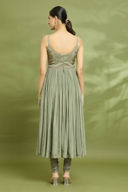 Shop Enamour By Radha Green Cotton, Lycra, Chiffon, Silk Yoke Zari Embroidered Anarkali Churidar Set at Aza Fashions Shop_Enamour By Radha_Green Cotton, Lycra, Chiffon, Silk Yoke Zari Embroidered Anarkali Churidar Set _at_Aza_Fashions