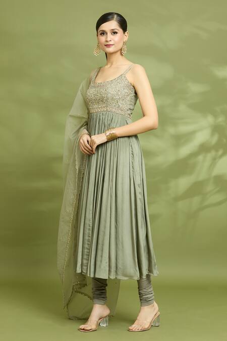 Buy Enamour By Radha Green Cotton, Lycra, Chiffon, Silk Yoke Zari Embroidered Anarkali Churidar Set Online at Aza Fashions Buy_Enamour By Radha_Green Cotton, Lycra, Chiffon, Silk Yoke Zari Embroidered Anarkali Churidar Set _Online_at_Aza_Fashions