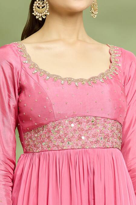 Buy Enamour By Radha Coral Crepe, Silk, Organza Beads, Yoke Embroidered Anarkali Sharara Set Online at Aza Fashions Buy_Enamour By Radha_Coral Crepe, Silk, Organza Beads, Yoke Embroidered Anarkali Sharara Set _Online_at_Aza_Fashions