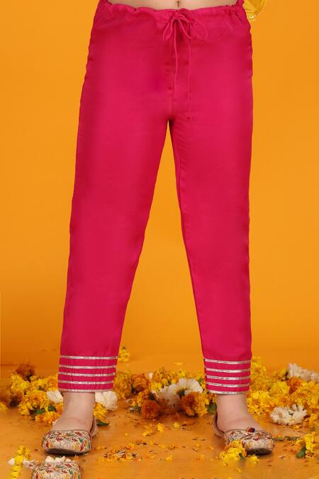 JILMIL DREAMWEAR_Magenta Crepe, Chiffon Gota Patti Sleeve Embellished Anarkali Set _at_Aza_Fashions