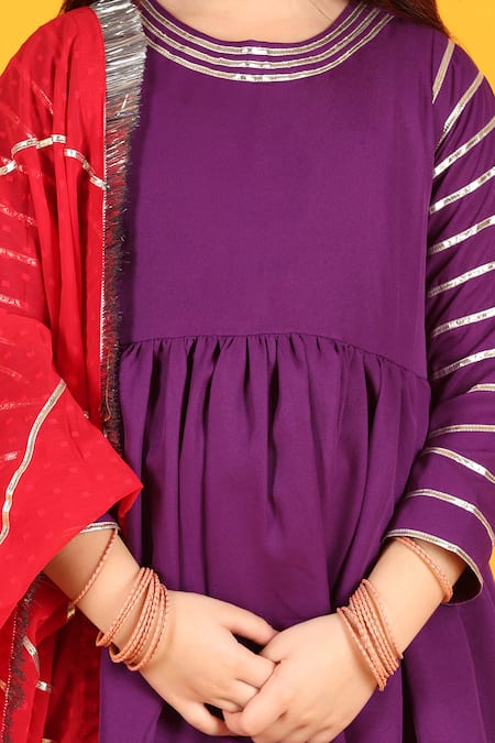 Shop_JILMIL DREAMWEAR_Purple Crepe, Chiffon Gota Patti Placement Embellished Anarkali Set _Online_at_Aza_Fashions