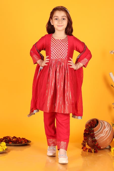 Buy_JILMIL DREAMWEAR_Red Silk Gota Patti Work Anarkali Pant Set _Online_at_Aza_Fashions