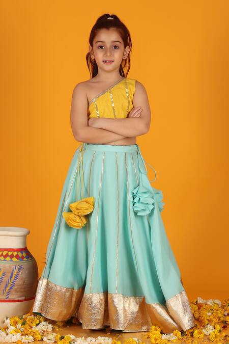 JILMIL DREAMWEAR_Blue Crepe Gota Patti Border Embellished Lehenga And Blouse Set _Online_at_Aza_Fashions