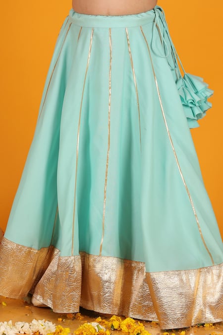 Buy_JILMIL DREAMWEAR_Blue Crepe Gota Patti Border Embellished Lehenga And Blouse Set _Online_at_Aza_Fashions
