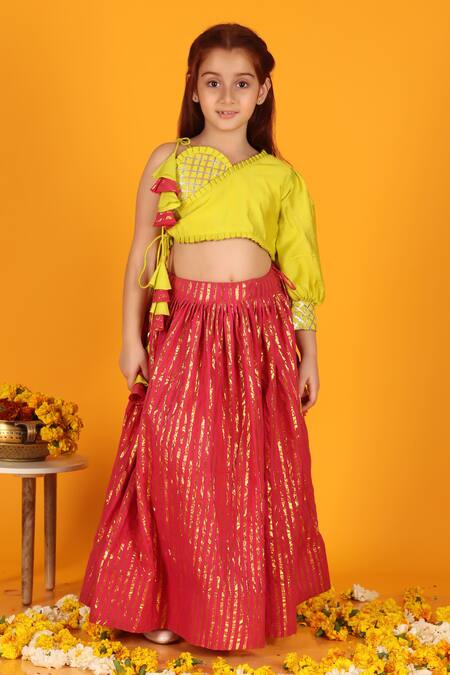 JILMIL DREAMWEAR_Magenta Cotton Gota Patti Stripe Woven Lehenga And Blouse Set _Online_at_Aza_Fashions