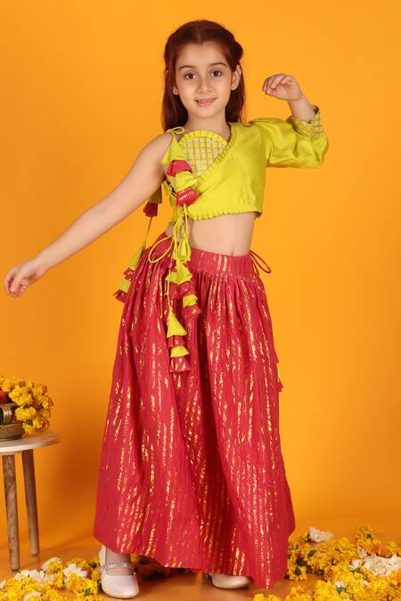 Buy_JILMIL DREAMWEAR_Magenta Cotton Gota Patti Stripe Woven Lehenga And Blouse Set _Online_at_Aza_Fashions