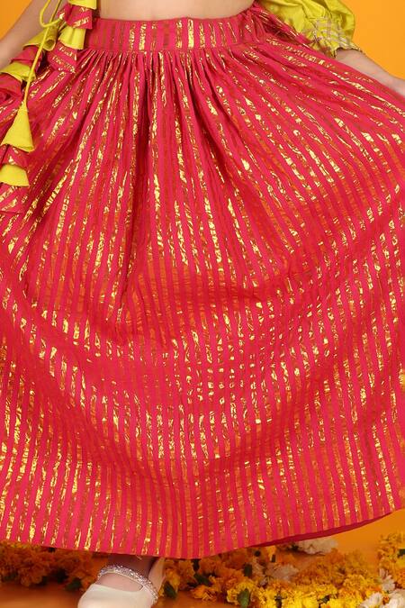 JILMIL DREAMWEAR_Magenta Cotton Gota Patti Stripe Woven Lehenga And Blouse Set _at_Aza_Fashions