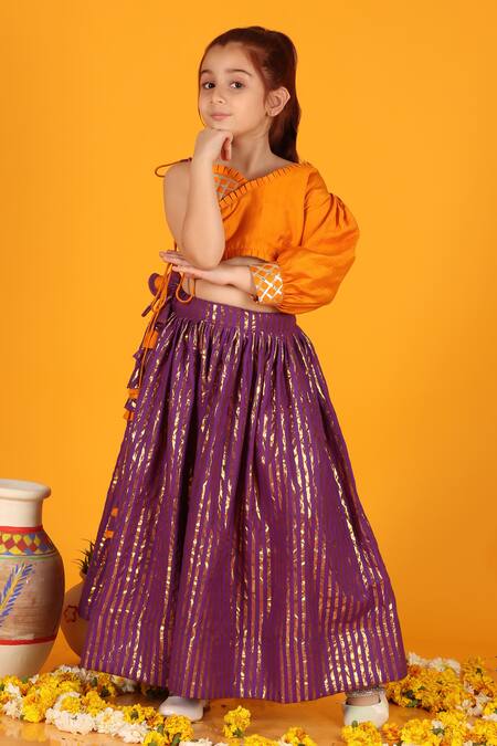 Buy_JILMIL DREAMWEAR_Purple Cotton Gota Patti Linear Woven Lehenga And Blouse Set _Online_at_Aza_Fashions