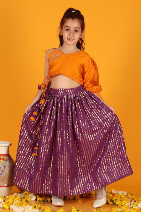 JILMIL DREAMWEAR Purple Cotton Woven Linear Lehenga And Blouse Set 