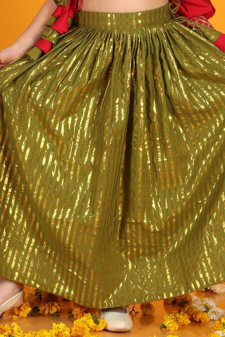 JILMIL DREAMWEAR Green Cotton Embroidery, Gota Patti Woven Lehenga And Blouse Set Online at Aza Fashions JILMIL DREAMWEAR_Green Cotton Embroidery, Gota Patti Woven Lehenga And Blouse Set _Online_at_Aza_Fashions