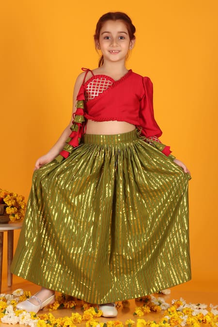 Buy_JILMIL DREAMWEAR_Green Cotton Embroidery, Gota Patti Woven Lehenga And Blouse Set _Online_at_Aza_Fashions