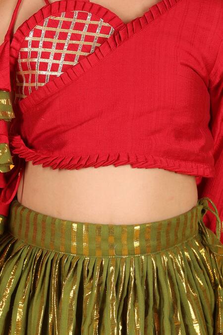 Shop_JILMIL DREAMWEAR_Green Cotton Embroidery, Gota Patti Woven Lehenga And Blouse Set _Online_at_Aza_Fashions