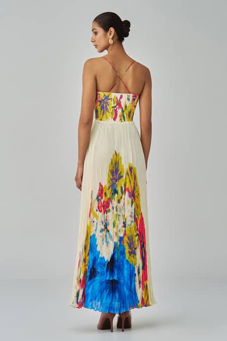 Shop Saaksha & Kinni Ivory Chiffon Mirrors, Embroidery V-neck Chrissy Floral Print Maxi Dress at Aza Fashions Shop_Saaksha & Kinni_Ivory Chiffon Mirrors, Embroidery V-neck Chrissy Floral Print Maxi Dress _at_Aza_Fashions