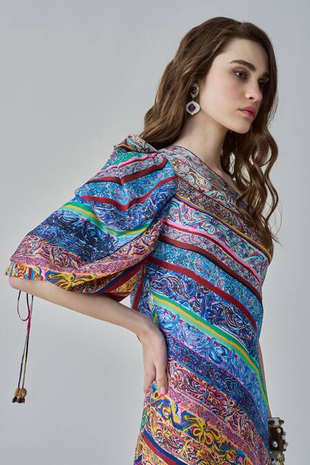 Buy_Saaksha & Kinni_Multi Color Silk One Shoulder Alina Printed Maxi Dress_Online_at_Aza_Fashions