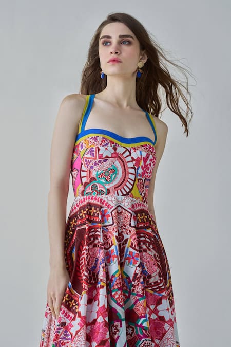 Saaksha & Kinni Multi Color Cotton Sweetheart Neck Marilyn Paisley Print Dress Online at Aza Fashions Saaksha & Kinni_Multi Color Cotton Sweetheart Neck Marilyn Paisley Print Dress _Online_at_Aza_Fashions