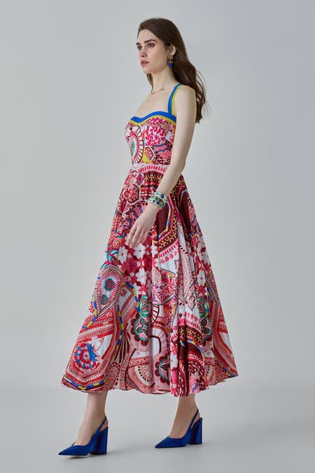 Buy Saaksha & Kinni Multi Color Cotton Sweetheart Neck Marilyn Paisley Print Dress Online at Aza Fashions Buy_Saaksha & Kinni_Multi Color Cotton Sweetheart Neck Marilyn Paisley Print Dress _Online_at_Aza_Fashions