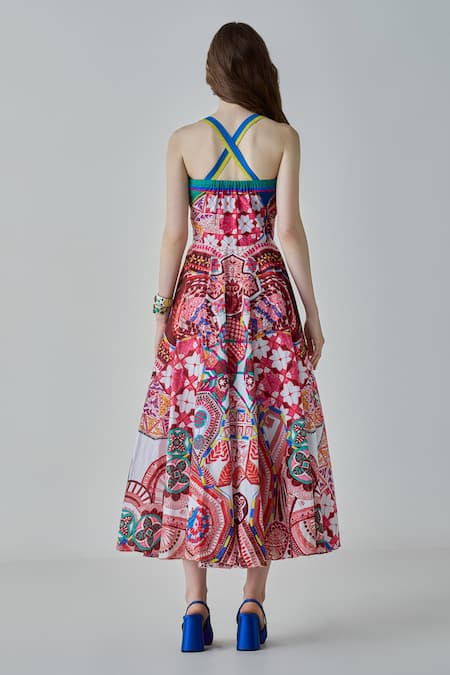 Shop Saaksha & Kinni Multi Color Cotton Sweetheart Neck Marilyn Paisley Print Dress at Aza Fashions Shop_Saaksha & Kinni_Multi Color Cotton Sweetheart Neck Marilyn Paisley Print Dress _at_Aza_Fashions