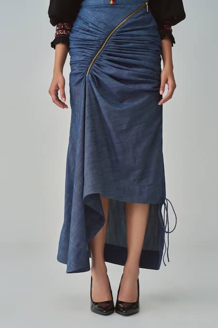 Buy Saaksha & Kinni Blue Denim Kesha Asymmetric Hem Skirt Online at Aza Fashions Buy_Saaksha & Kinni_Blue Denim Kesha Asymmetric Hem Skirt _Online_at_Aza_Fashions