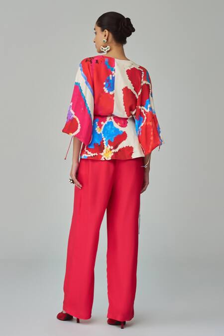 Shop_Saaksha & Kinni_Pink Silk Nina Ikat Print Blouse _at_Aza_Fashions