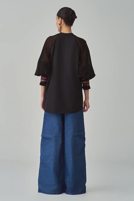 Shop Saaksha & Kinni Blue Denim Sasha Flared Jeans at Aza Fashions Shop_Saaksha & Kinni_Blue Denim Sasha Flared Jeans _at_Aza_Fashions