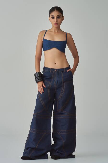 Saaksha & Kinni Blue Denim Lara Bralette Online at Aza Fashions Saaksha & Kinni_Blue Denim Lara Bralette _Online_at_Aza_Fashions