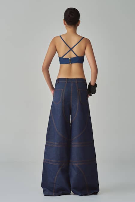 Shop Saaksha & Kinni Blue Denim Lara Bralette at Aza Fashions Shop_Saaksha & Kinni_Blue Denim Lara Bralette _at_Aza_Fashions