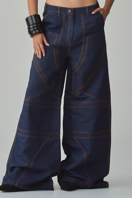 Saaksha & Kinni Blue Denim Lara Flared Jeans Online at Aza Fashions Saaksha & Kinni_Blue Denim Lara Flared Jeans _Online_at_Aza_Fashions