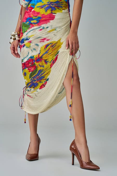 Buy Saaksha & Kinni Ivory Cotton, Silk One Shoulder Mira Floral Print Dress Online at Aza Fashions Buy_Saaksha & Kinni_Ivory Cotton, Silk One Shoulder Mira Floral Print Dress _Online_at_Aza_Fashions