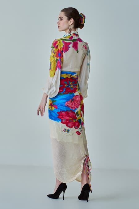 Shop Saaksha & Kinni Ivory Cotton, Silk Bella Floral Print Long Skirt at Aza Fashions Shop_Saaksha & Kinni_Ivory Cotton, Silk Bella Floral Print Long Skirt _at_Aza_Fashions