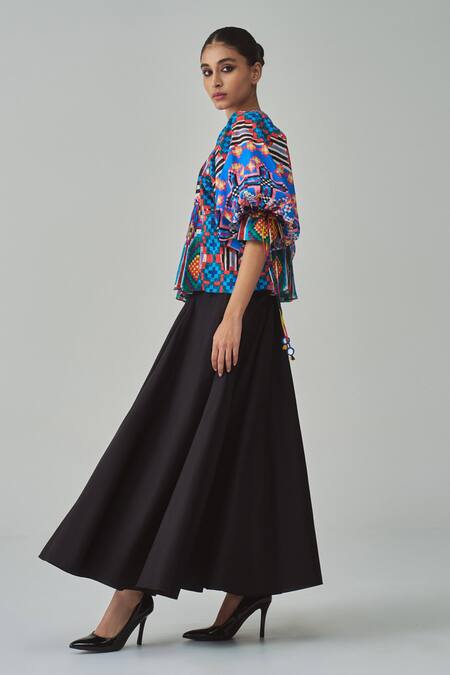 Buy_Saaksha & Kinni_Blue Cotton Round Neck Tanya Ikat Print Top_Online_at_Aza_Fashions