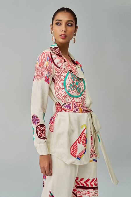 Saaksha & Kinni_Ivory Silk Malaika Paisley Print Trouser _Online_at_Aza_Fashions