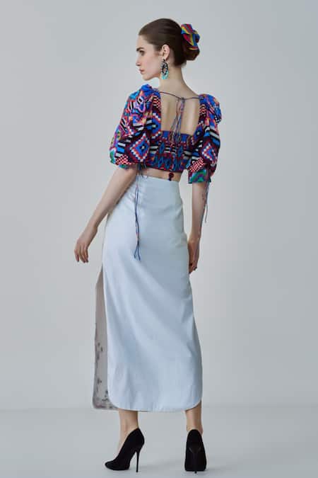 Shop_Saaksha & Kinni_White Poplin Mirrors, Embroidery Morgan Hem Midi Skirt _at_Aza_Fashions