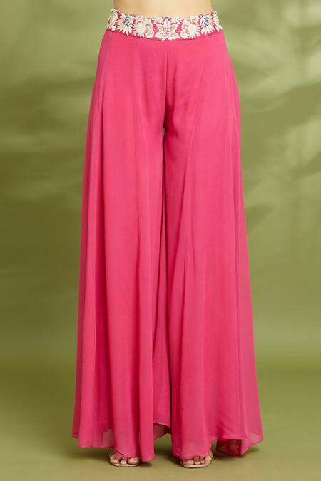 Vyasa By Urvi_Red Silk Embroidery Round Neck Floral Hand Cape Sharara Set _at_Aza_Fashions