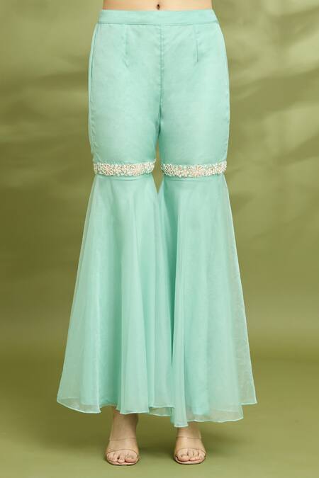 Vyasa By Urvi_Green Organza, Net, Crepe, Linen Zari, Sequins, Embroidered Tunic Gharara Set _at_Aza_Fashions