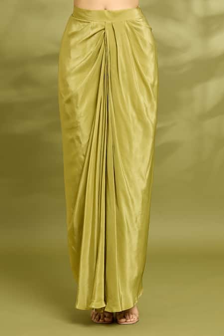 Buy_Vyasa By Urvi_Green Organza, Crepe Mirrors, Sequins Round Neck Embroidered Cape Skirt Set 