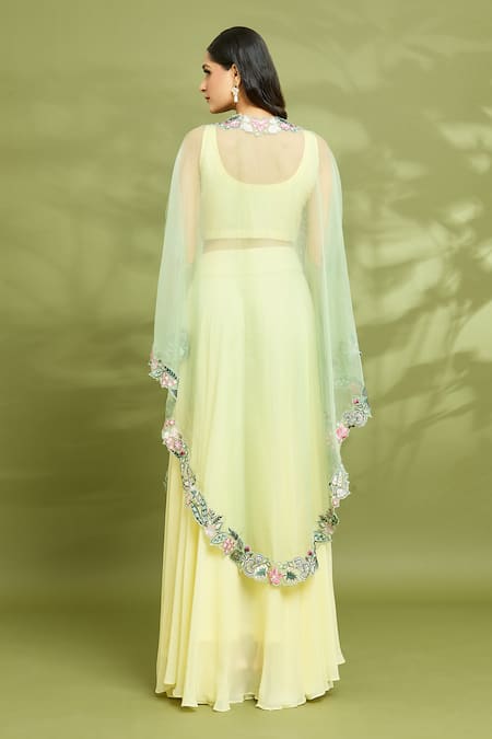 Vyasa By Urvi Floral Hand Embroidered Cape Skirt Set 