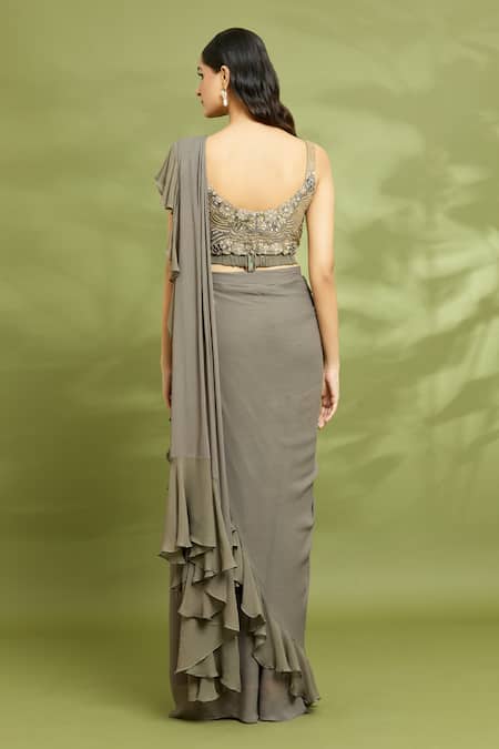 Vyasa By Urvi Embroidered Pre-Stitched Ruffle Saree Set 