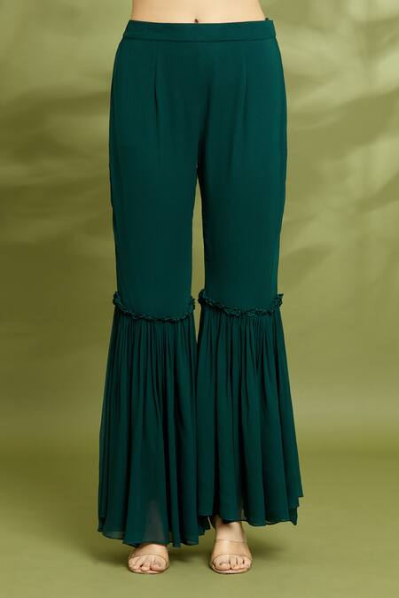 Vyasa By Urvi_Green Georgette Embroidery, Sequins, Beads Round Neck Hand Tunic And Gharara Set_at_Aza_Fashions