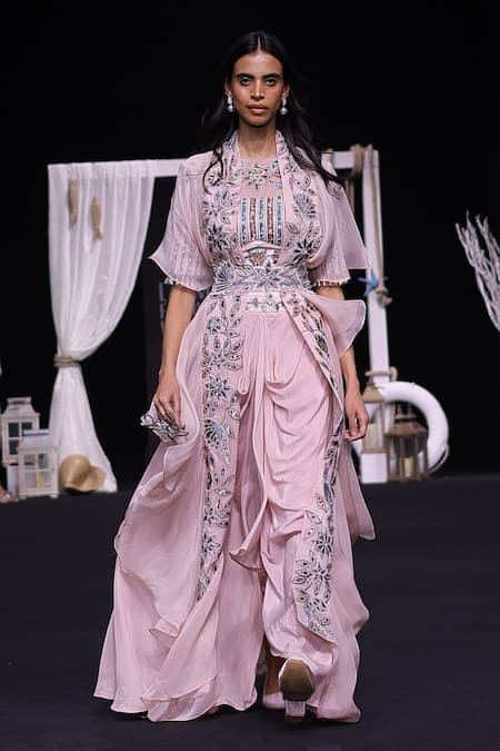 Sejal Kamdar Ajrakh Striped Embroidered Dhoti Set 