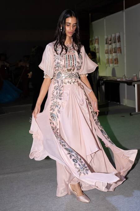 Sejal Kamdar Pink Ajrakh Striped Embroidered Dhoti Set Online at Aza Fashions Sejal Kamdar_Pink Ajrakh Striped Embroidered Dhoti Set _Online_at_Aza_Fashions