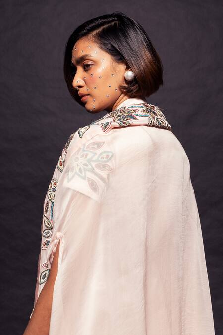 Buy Sejal Kamdar Pink Organza, Maheshwari, Crepe, Silk, Ajrakh Embroidered Jacket Dhoti Set Online at Aza Fashions Buy_Sejal Kamdar_Pink Organza, Maheshwari, Crepe, Silk, Ajrakh Embroidered Jacket Dhoti Set _Online_at_Aza_Fashions