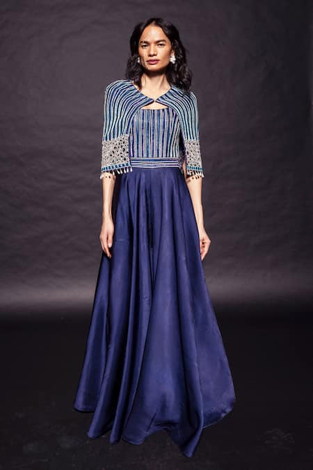 Sejal Kamdar Ajrakh Embellished Jumpsuit With Capelet Jacket 