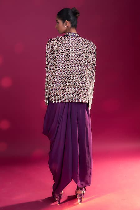 Sejal Kamdar Ajrakh Cape Jacket & Draped Skirt Set 