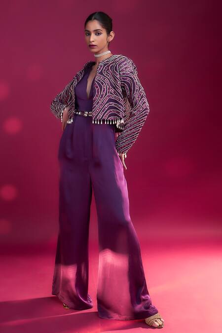 Sejal Kamdar Jumpsuit With Ajrakh Striped Cape Jacket 